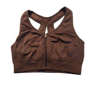 VINA Sports Bra Front Zip Vina Seamless Delta Zipper Bra Brown XL NEW NWOT